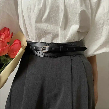 Women's Wide Waist Cincher Belt - Adjustable PU Leather Elastic Belt for Dresses, Coats & Outfits