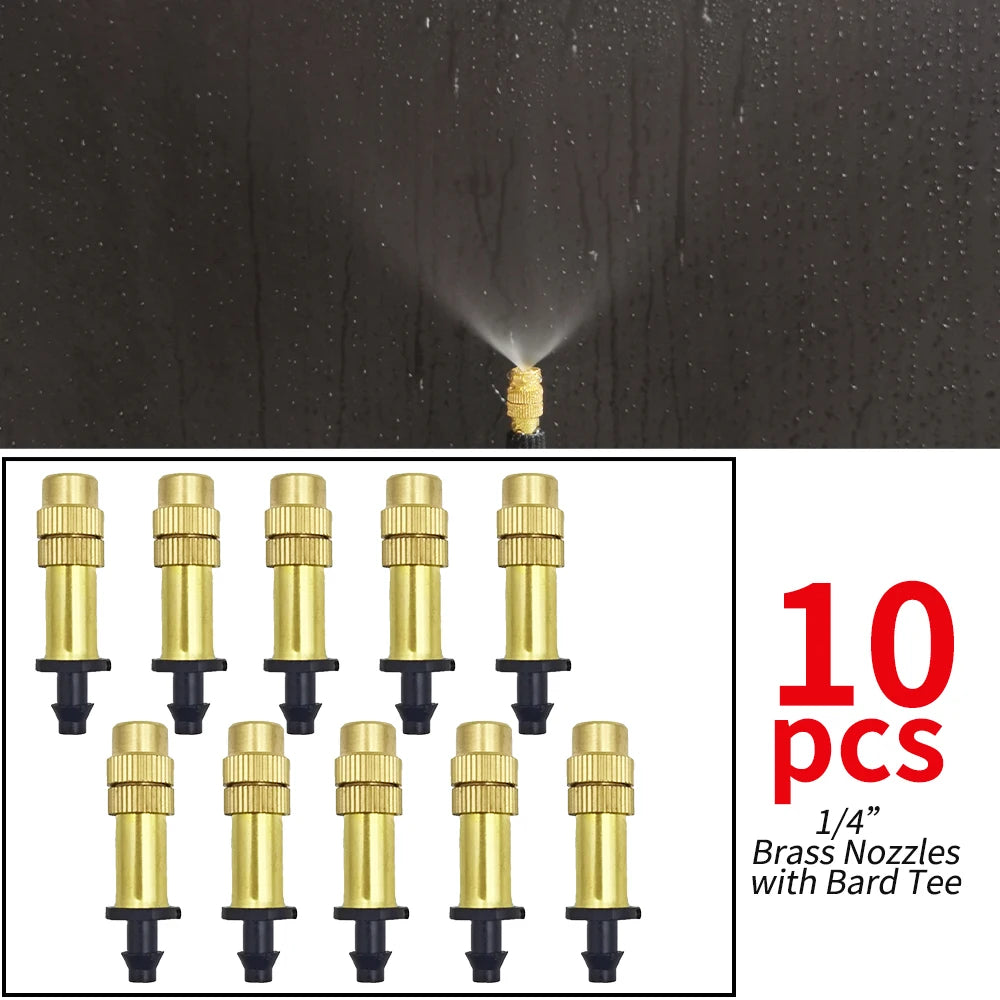 5M-30M Outdoor Misting Cooling System Garden Irrigation Watering 1/4'' Brass Atomizer Nozzles 4/7mm Hose for Patio Greenhouse - NJPH Best Selling 