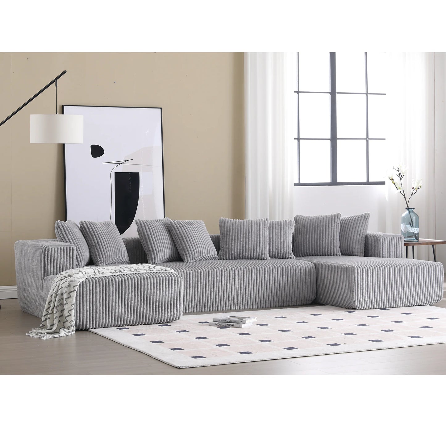 131'' Modular Sectional Couch, U-shaped sofa , Chaise Lounge, Striped fabric,Upholstered 4 Seater Couch