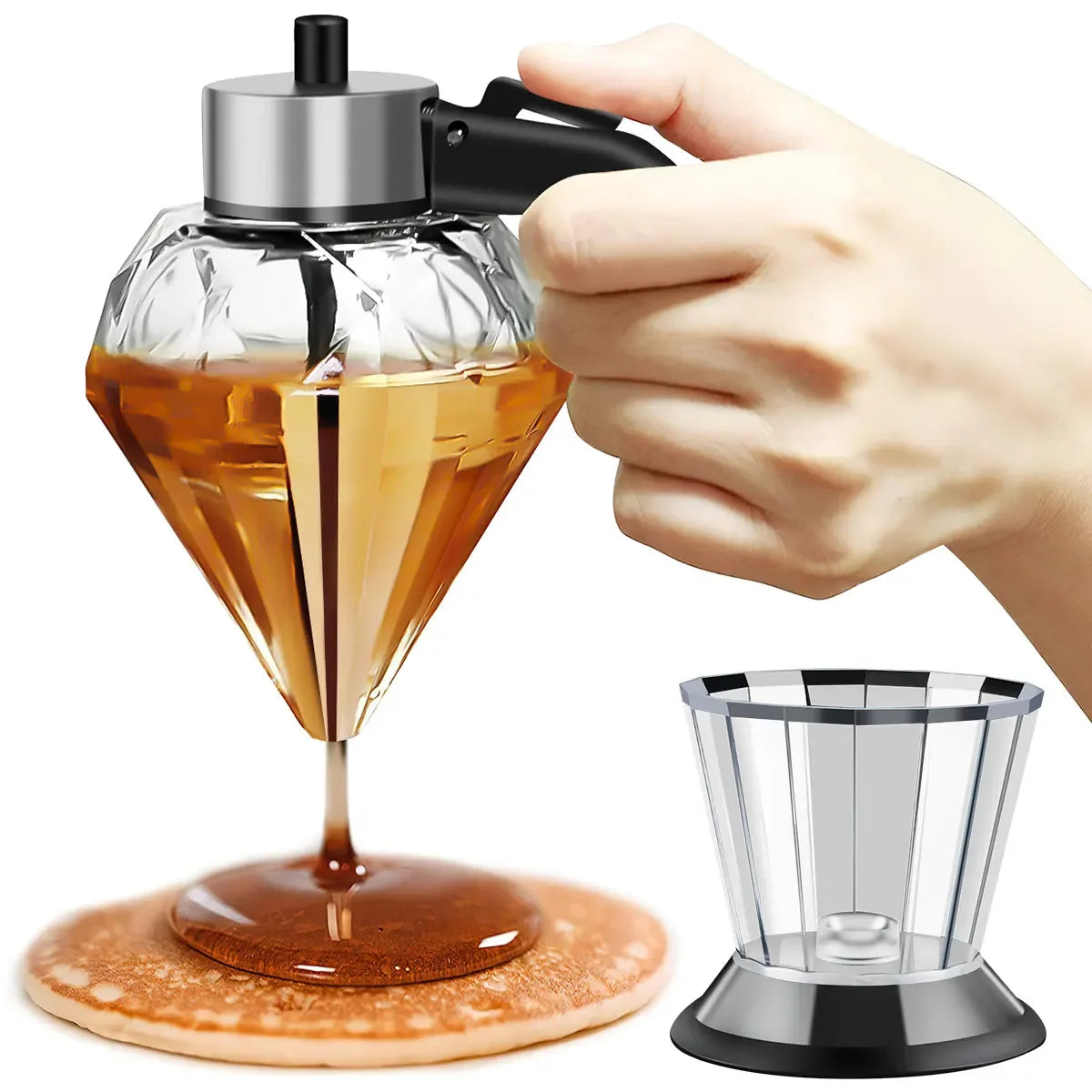 200ml Honey Dispenser Diamond Shaped Glass Oil Dispenser Multifunctional Oil Bottle Vinegar and Sauce Dispensers Kitchen Tool - NJPH Best Selling 