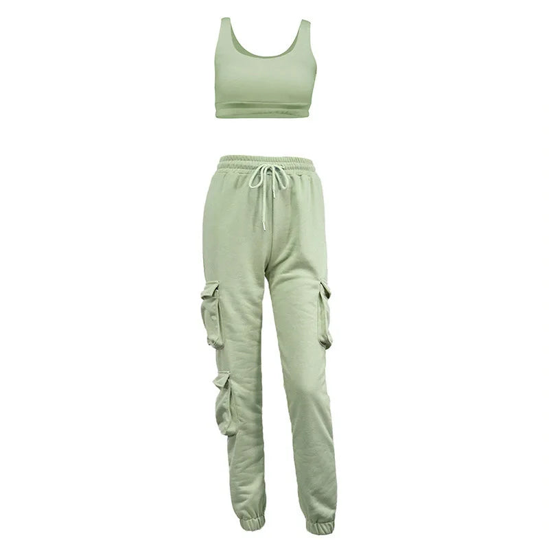 Solid Athleisure Casual Sporty Tracksuit Sets For Women Tank Top And Jogger Pants Suit Summer Two Piece Outfit Fashion 2023 Set - NJPH Best Selling 