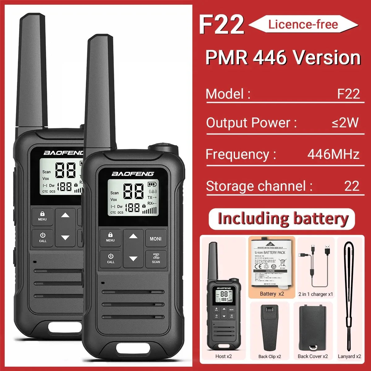 2pcs Baofeng F22 Mini Walkie Talkie PMR FRS Long Range Rechargable Portable Kids Two Way Radio Type-C Charger for Camping Trip - NJPH Best Selling 