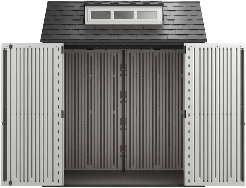 Rubbermaid Resin Outdoor Storage Shed With Floor (7 x 7 Ft), Weather Resistant, Gray, Organization for Home/Backyard/Garden Tool - NJPH Best Selling 