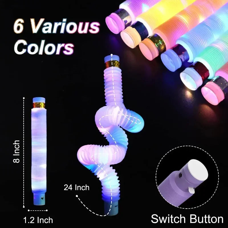 6/18/- pcs Pop Tubes Lighted LED Sensory Toys Pull Stretch Tube Toddlers Gifts Children's Luminous Popping Party Game Supplies - NJPH Best Selling 