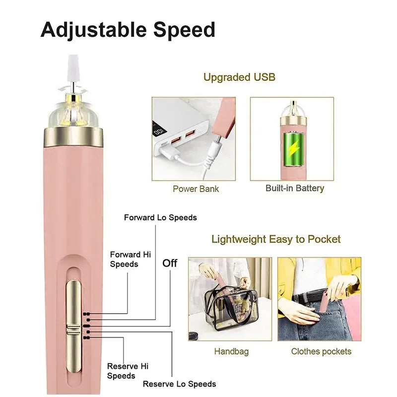 5 In 1 Professional Mini Electric Nail Drill Kit Battery Nail Art Exfoliating Polishing Nail Polishing File Pen Tool Machine - NJPH Best Selling 