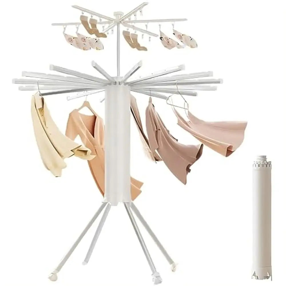 Foldable Clothes Drying Rack Tripod Stand Holder 22 Rods Space Saving Hanger Rotatable Aluminum Alloy Construction Retractable - NJPH Best Selling 