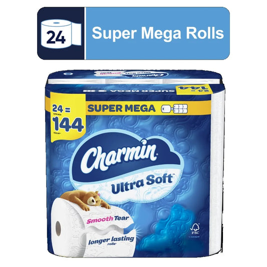 Charmin Ultra Soft Toilet Paper 24 Super Mega Rolls, 336 Sheets per Roll, 8064 Total Sheets - NJPH Best Selling 