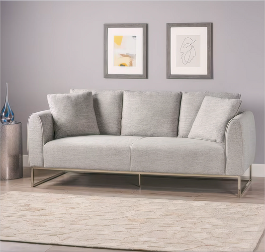 Comfortable and Stylish 82.75" Gray Fabric 2-Seater Sofa with Silver Legs and Soft Upholstery, Extra Deep Seats