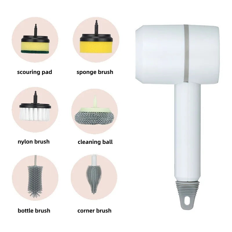 Multifunctional Electric Spin Scrubber Rechargeable with 6 Replaceable Cleaning Brush Heads or Bathroom Kitchen Oven Dish Floor - NJPH Best Selling 