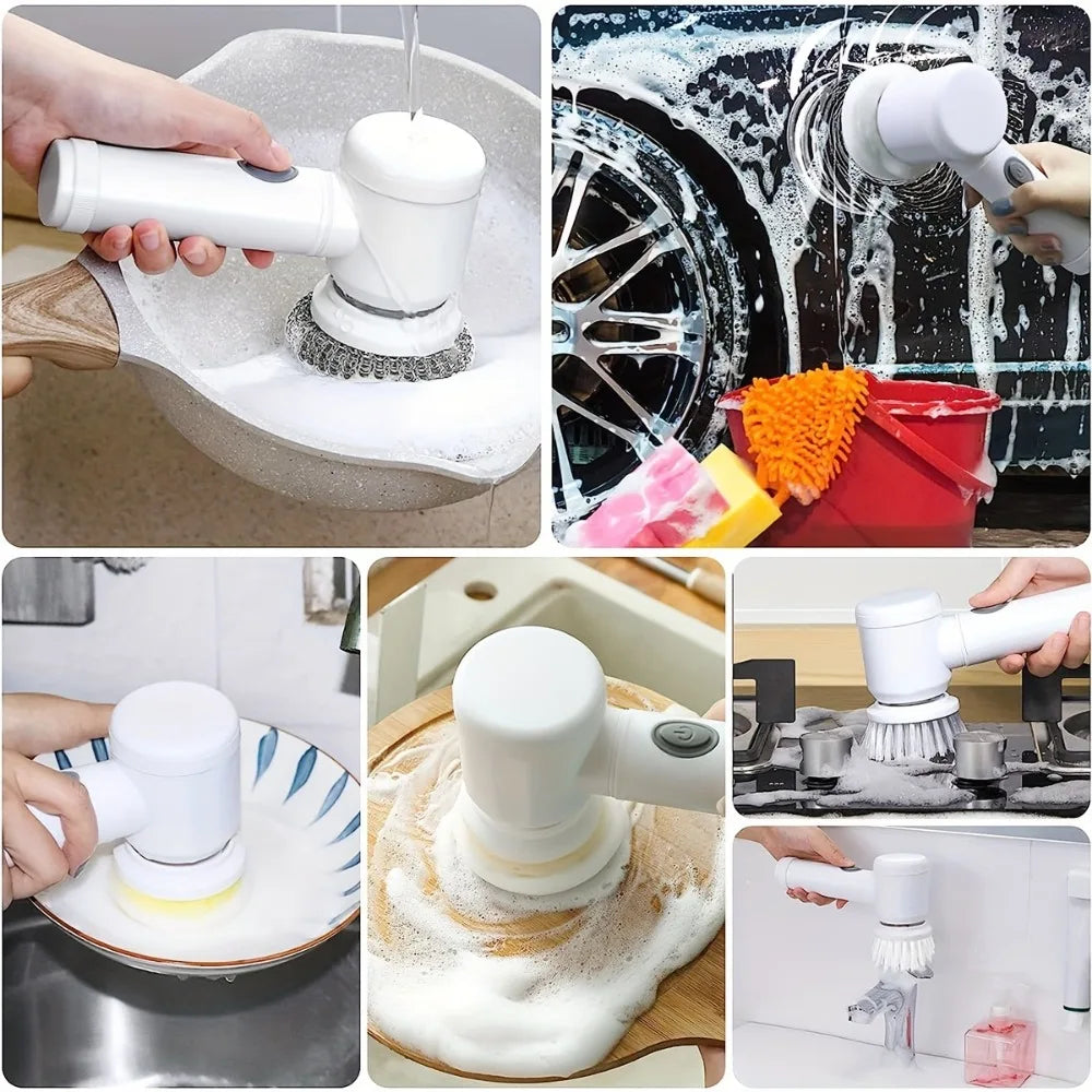 Electric Spin Scrubber With 5 Replaceable Brush Head Power Electric Cleaning Brush Handheld Rechargeable Shower Scrubber - NJPH Best Selling 