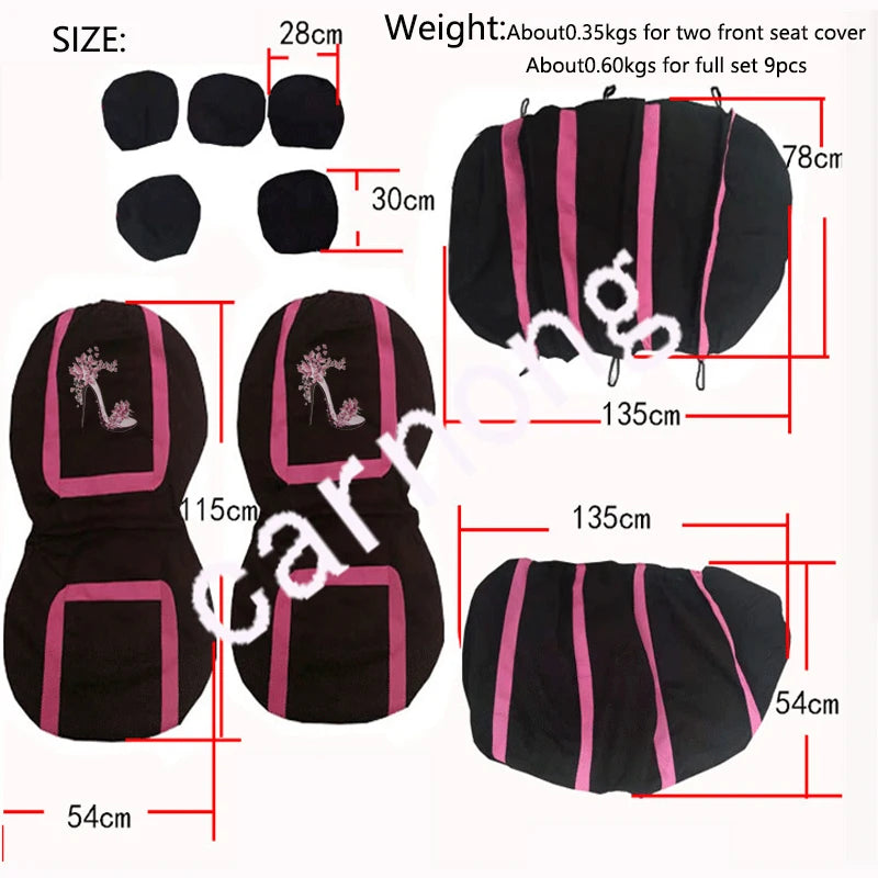 Carnong Car Seat Covers Full Set Universal Comfortable Soft Full Women Cute Dancing Shoes Paint Pink Auto Interior Accessories - NJPH Best Selling 