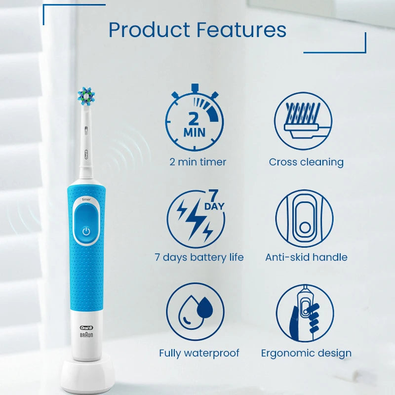 Oral B D100 Electric Toothbrush 2D Vitality Cleaning Teeth Brush Waterproof Electronic Teeth Brush Inductive Charger With Timer - NJPH Best Selling 