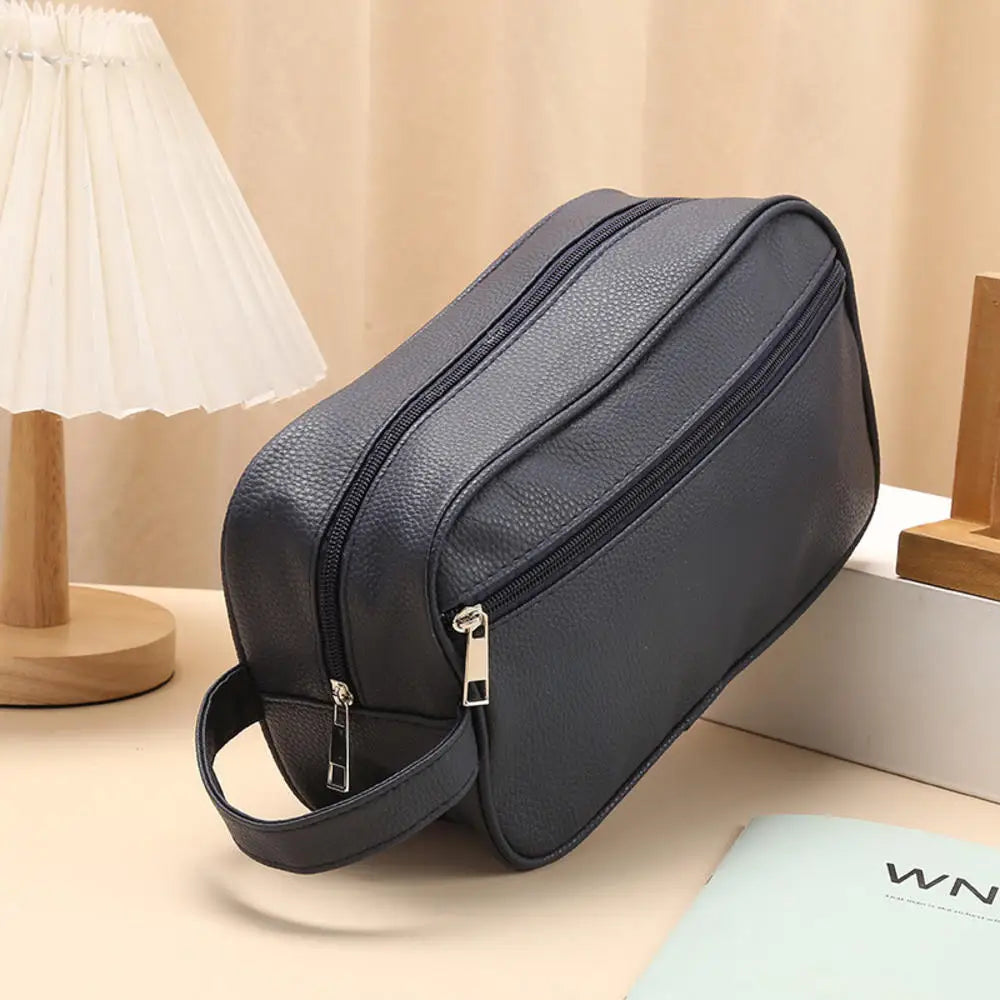 Men Travel Cosmetic Bag Zipper Makeup Bags PU Leather Travel toiletry bag Cosmetics Organizer Storage Pouch Large Capacity New - NJPH Best Selling 