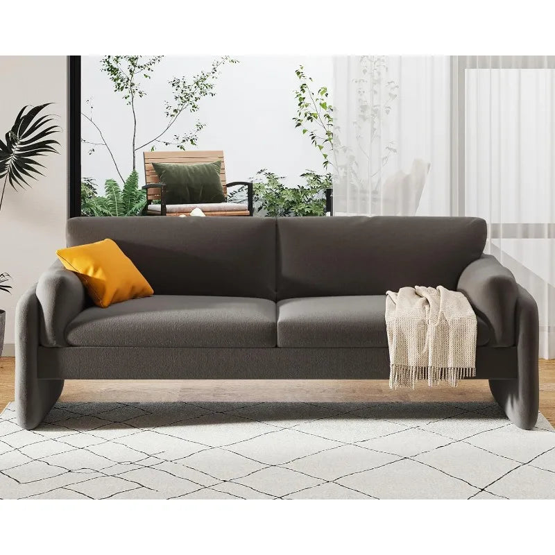 Sofa, Modern Sofa Couch with Embedded Armrest, Deep Seat Couch with Grey Bouclé,Cozy Couch