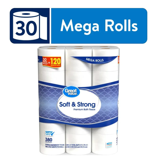 Soft & Strong Premium Toilet Paper, 30 Mega Rolls, 380 Sheets per Roll - NJPH Best Selling 