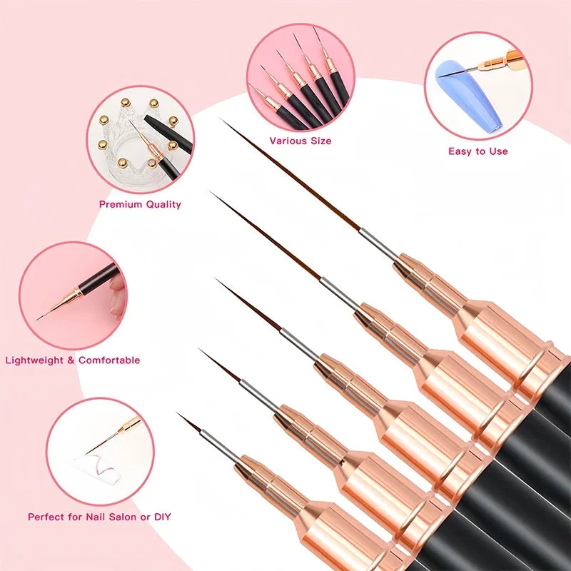 Professional Stripe Nail Art Brushes 1Pcs Nail Line Brush Black UV Gel Painting Pen Carved Nail Art Liner Brush for Manicure - NJPH Best Selling 