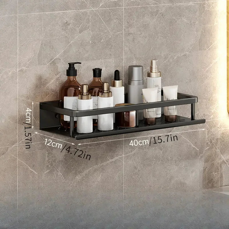 Space Aluminum Multifunctional Wall Mounted Bathroom Shelf Storage Rack Towel Bar Ideal For Bathroom Item Storage - NJPH Best Selling 