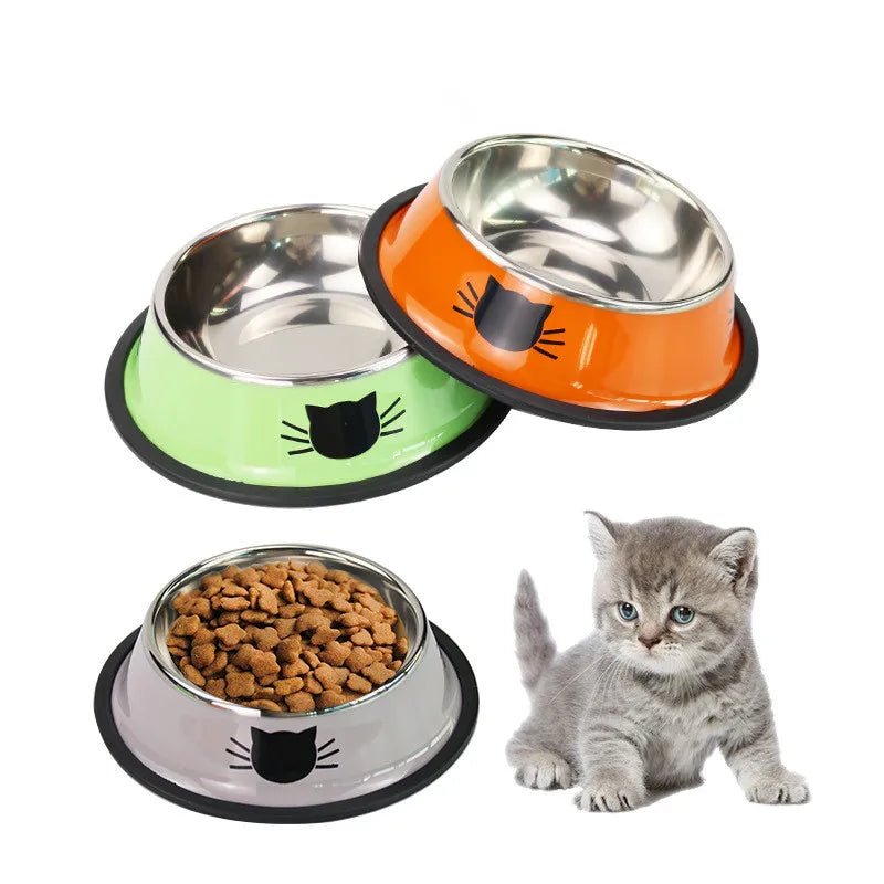 Cat Food Bowl Stainless Steel Kitten Cat Feeder Water Bowl With Non-Slip Rubber Base Small Pet Bowl Cat Accessories Pet Supplies - NJPH Best Selling 