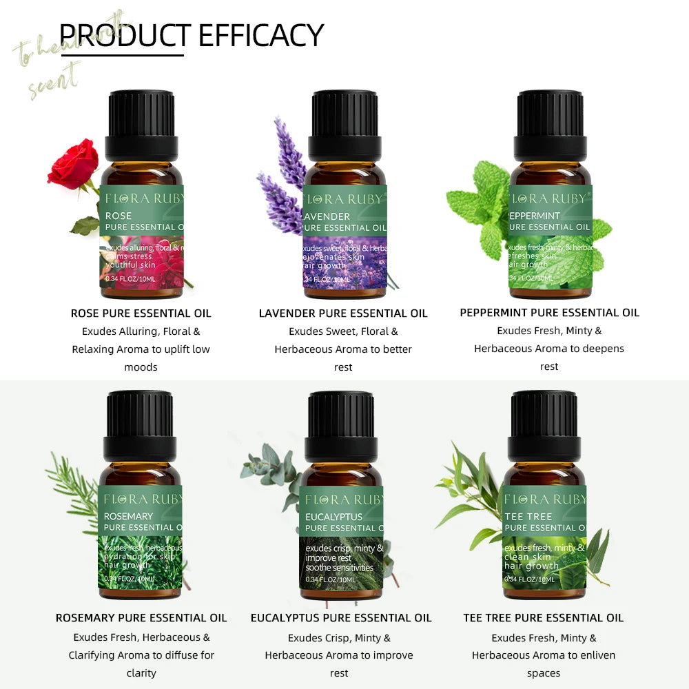 Essential Oils Set Of 6/Pc Essential Oil for Diffusers Aromatherapy Oils Eucalyptus,Lavender,Rosemary,Peppermint Pure Oil - NJPH Best Selling 