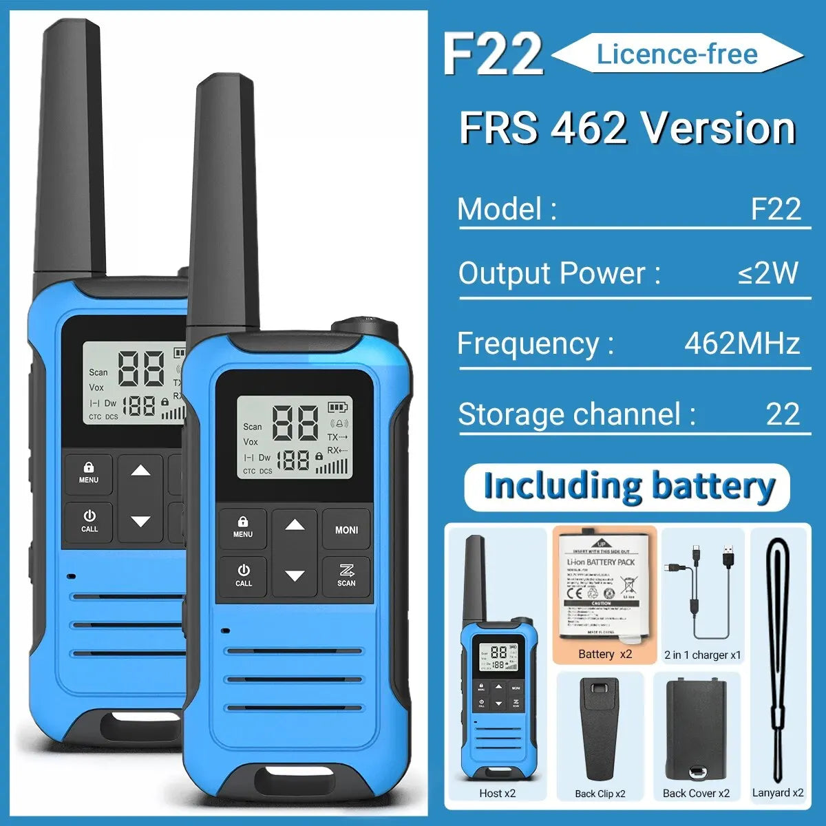 2pcs Baofeng F22 Mini Walkie Talkie PMR FRS Long Range Rechargable Portable Kids Two Way Radio Type-C Charger for Camping Trip - NJPH Best Selling 