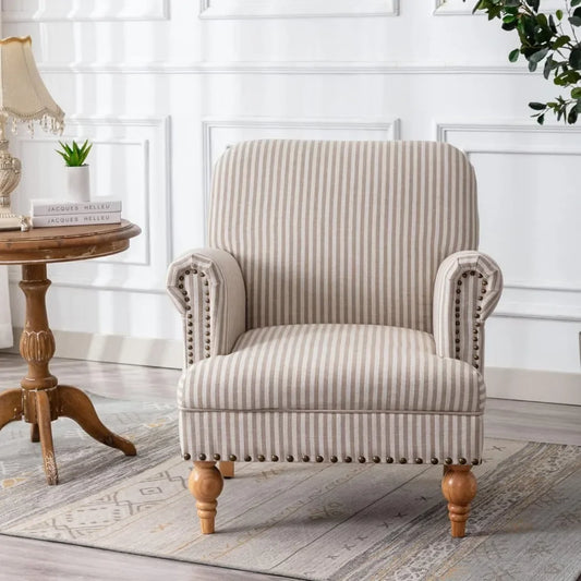 Linen Accent Chairs, Set Of 2 With Nailhead Trim & Wood Legs Comfy Upholstered ,living Room Chairs