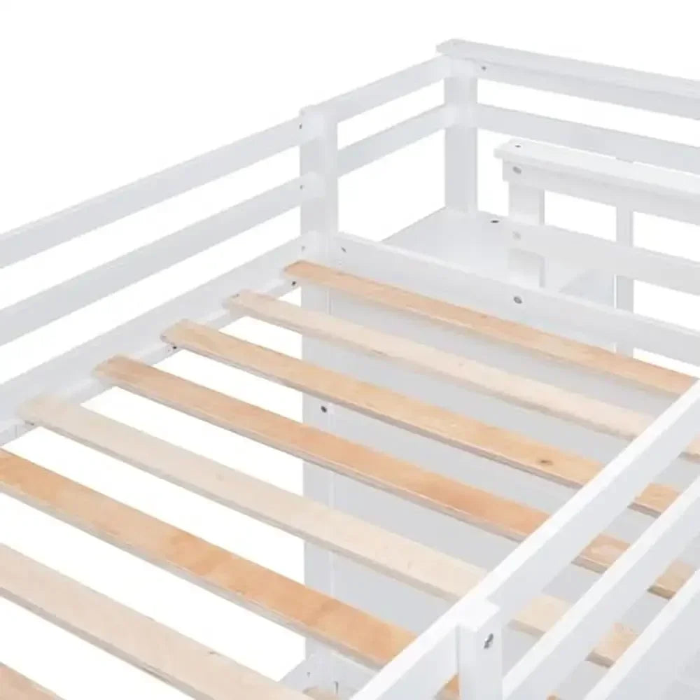 Solid Wood Twin Over Twin Bunk Bed with Stairs Trundle  Storage Drawers Safe Rails  Sturdy  ,foldable bed with mattress portable