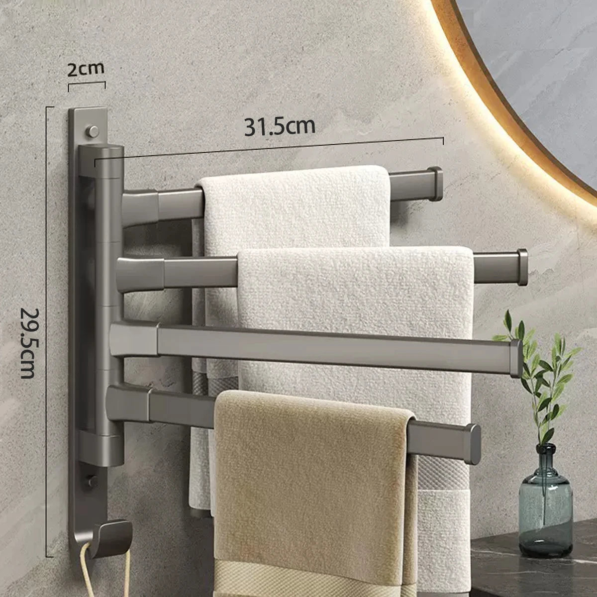 Swivel Towel Rack, Thicken 5-Arm Towel Bar, Rustproof Swing Out Towel Hanger for Bathroom, Kitchen - NJPH Best Selling 