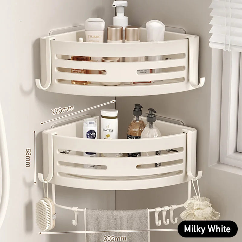 White Aluminum Bathroom Storage Shelves Rack Wall Mounted Without Drilling Kitchen Shower Shampoo Caddy Holder Organizer Shelf - NJPH Best Selling 