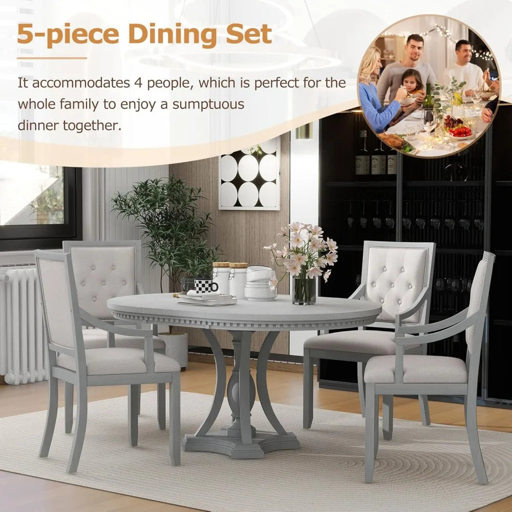 Extendable Round Dining Table Set for 4,5 Piece Round Kitchen Room Table Set Includeds Extendable Dining Table 4 Dining Chairs