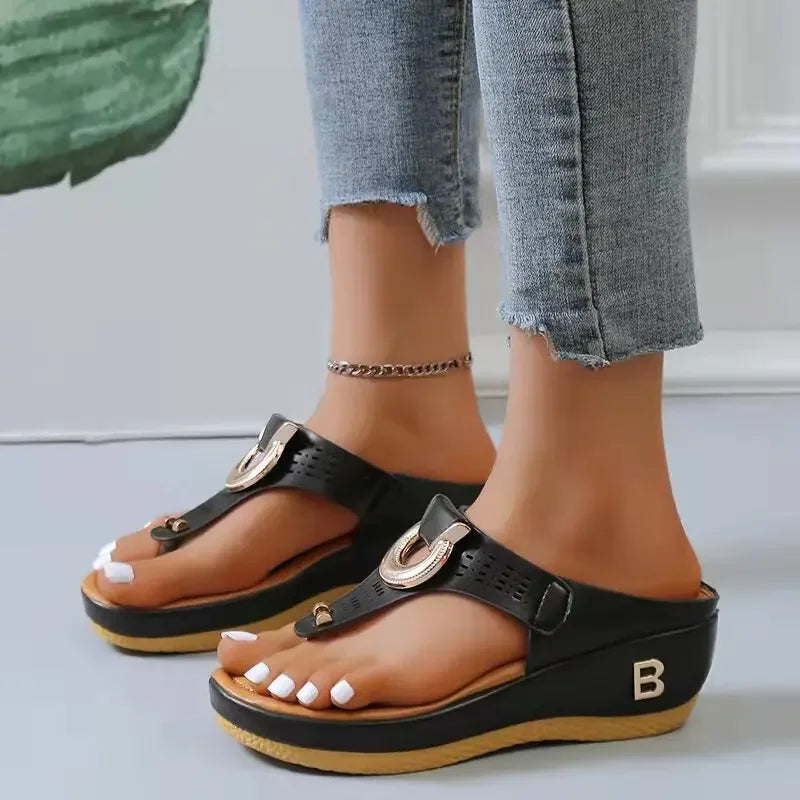 Summer Sandals Women 2024 Big Size Platform Wedges Sandals Slippers Non-Slip Open Toe Flip Flops Ladies Comfortable Beach Shoes - NJPH Best Selling 