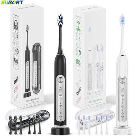 SUBORT Super Sonic Electric Toothbrushes for Adults Kid Smart Timer Whitening Toothbrush IPX7 Waterproof Replaceable Heads Set - NJPH Best Selling 