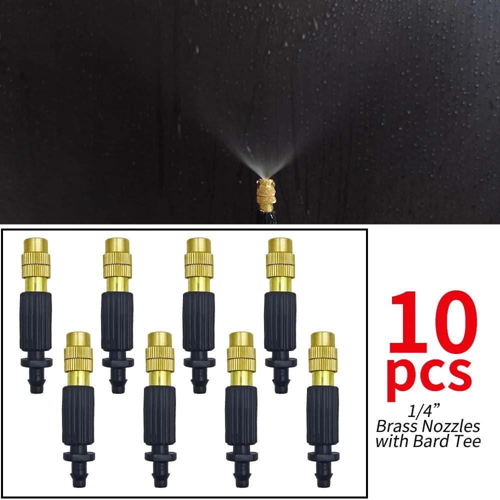 5M-30M Outdoor Misting Cooling System Garden Irrigation Watering 1/4'' Brass Atomizer Nozzles 4/7mm Hose for Patio Greenhouse - NJPH Best Selling 