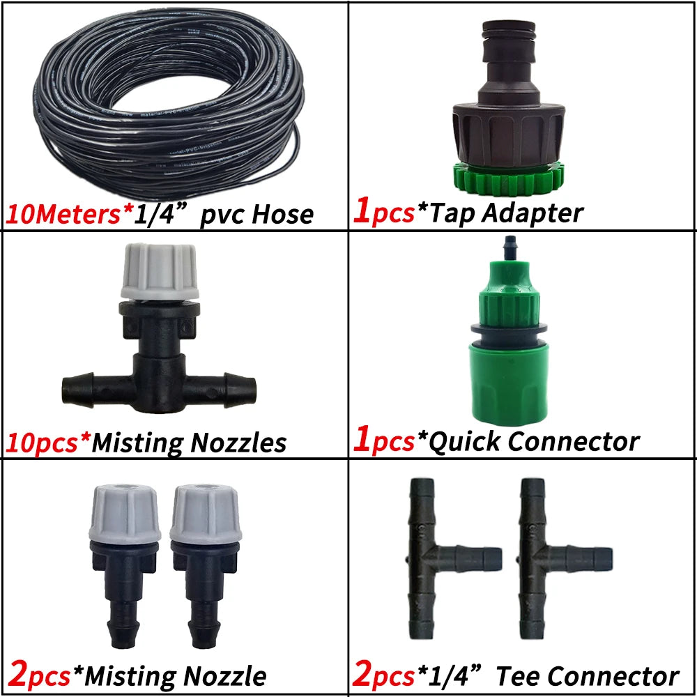 5M-30M Outdoor Misting Cooling System Garden Irrigation Watering 1/4'' Brass Atomizer Nozzles 4/7mm Hose for Patio Greenhouse - NJPH Best Selling 