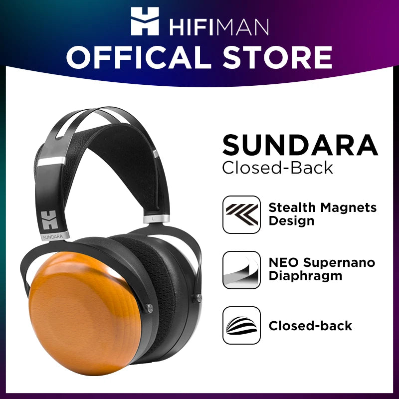 HIFIMAN SUNDARA Closed-Back Over-Ear Planar Magnetic Wired Hi-Fi Headphones with Stealth Magnet Design, Wood Ear Cups - NJPH Best Selling 