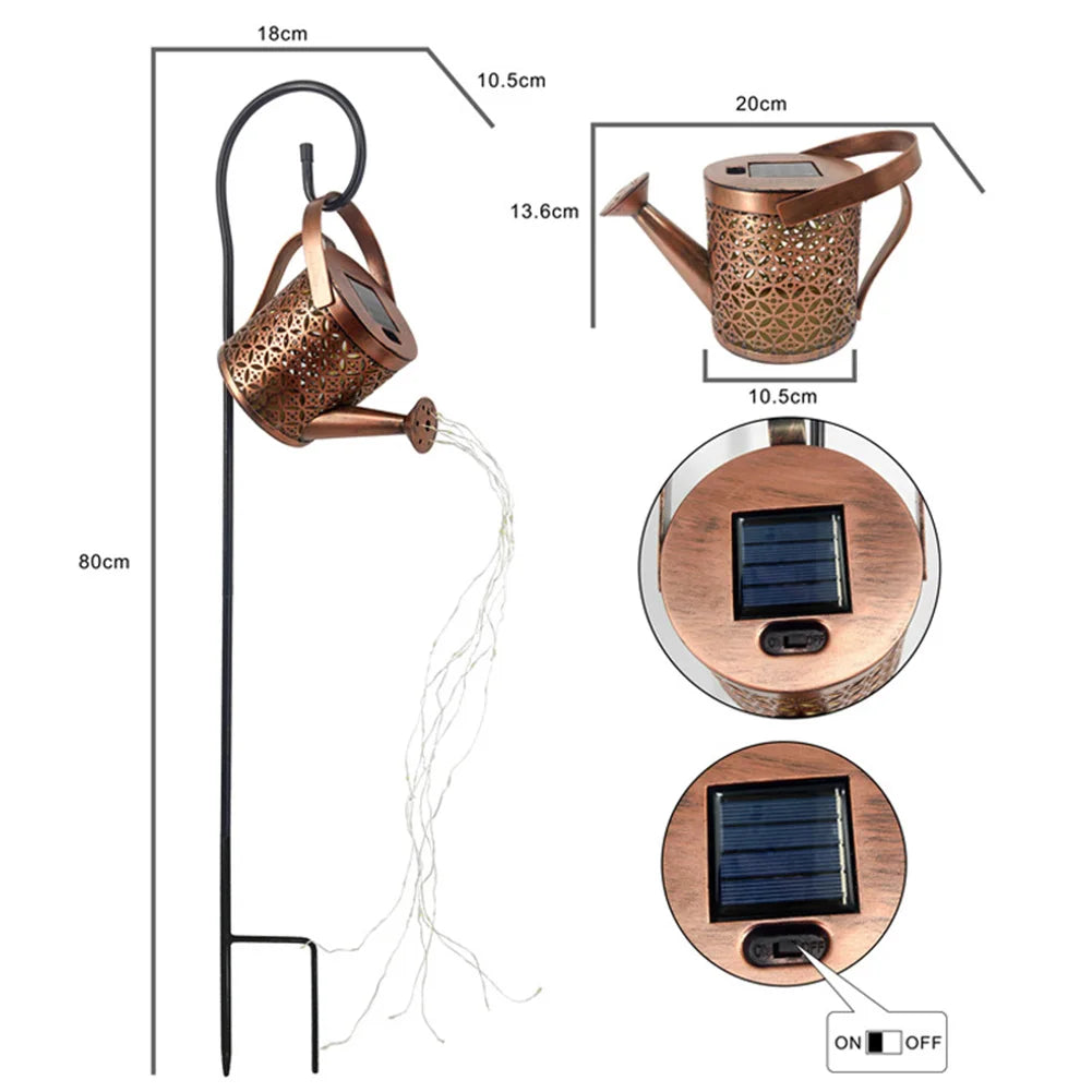 Hollow Wrought Iron Star Shower Lamp Solar Watering Can Fairy Light Garden Decoration Shower& Light Lawn Courtyard Decorations - NJPH Best Selling 