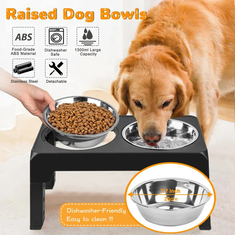 Dog Bowls Double Adjustable Elevated Feeder Pet Feeding Raise Stainless Steel Cat Food Water Bowls with Stand Lift Dining Tabel - NJPH Best Selling 