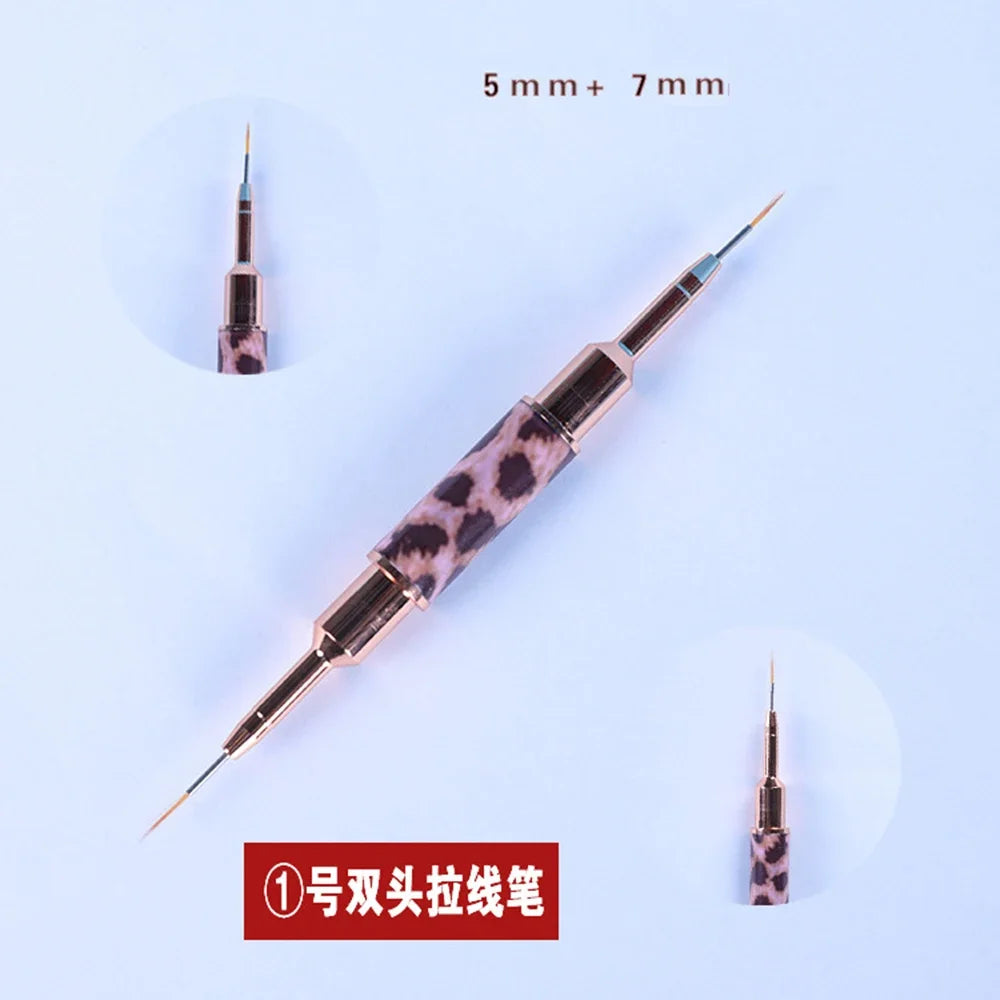 Nail Art Liner Brushes Double Head Leopard Print Acrylic French Stripe Drawing Painting Pen Gel Polish Nail Art Manicure Tools - NJPH Best Selling 