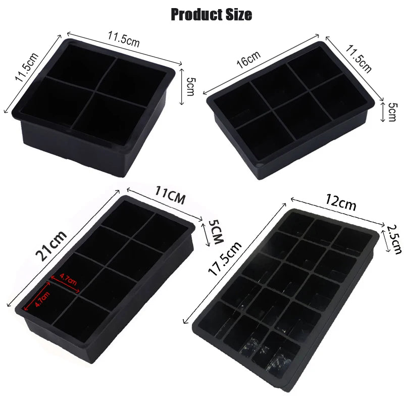 2/4/6/8/15Grid Large Ice Cube Mold Square Ice Tray Mold Large Cubitera Food Grade Silicone Tray Mold DIY Ice Maker Ice Cube Tray - NJPH Best Selling 