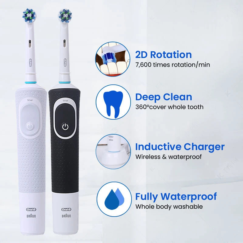 Oral B D100 Electric Toothbrush 2D Vitality Cleaning Teeth Brush Waterproof Electronic Teeth Brush Inductive Charger With Timer - NJPH Best Selling 