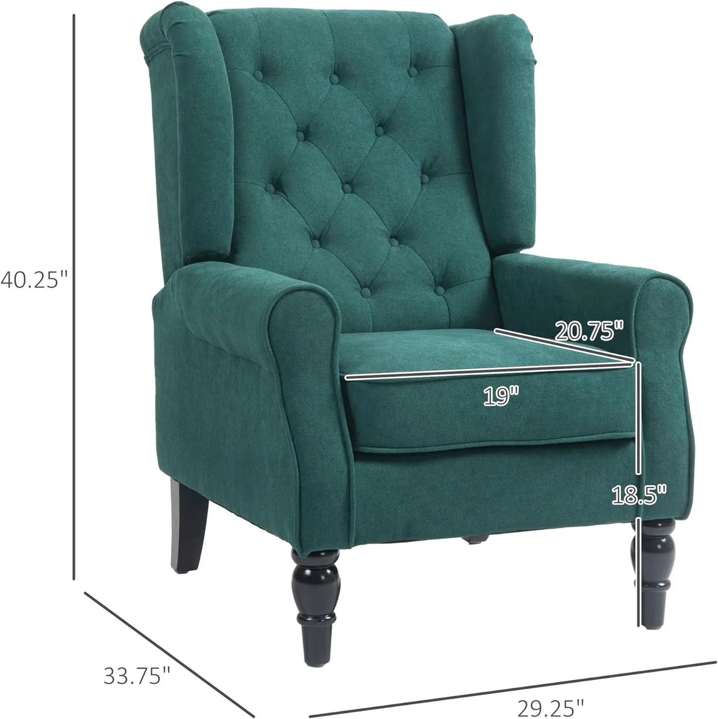 HOMCOM Button-Tufted Accent Chair with High Wingback, Rounded Cushioned Armrests and Thick Padded Seat, Dark Green