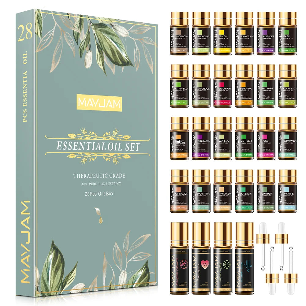 28pcs Pure Natural Essential Oils Gift Set Massage Shower Diffuser Aroma Oil Lavender Vanilla Sage Jasmine Rose Stress Relief - NJPH Best Selling 