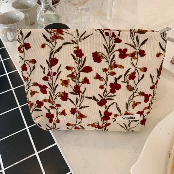 Corduroy Embroidery Cosmetic Bag Clutch Bag Large Makeup Organizer Bags Korean Cosmetic Pouch Women Cute Toiletry Beauty Case - NJPH Best Selling 