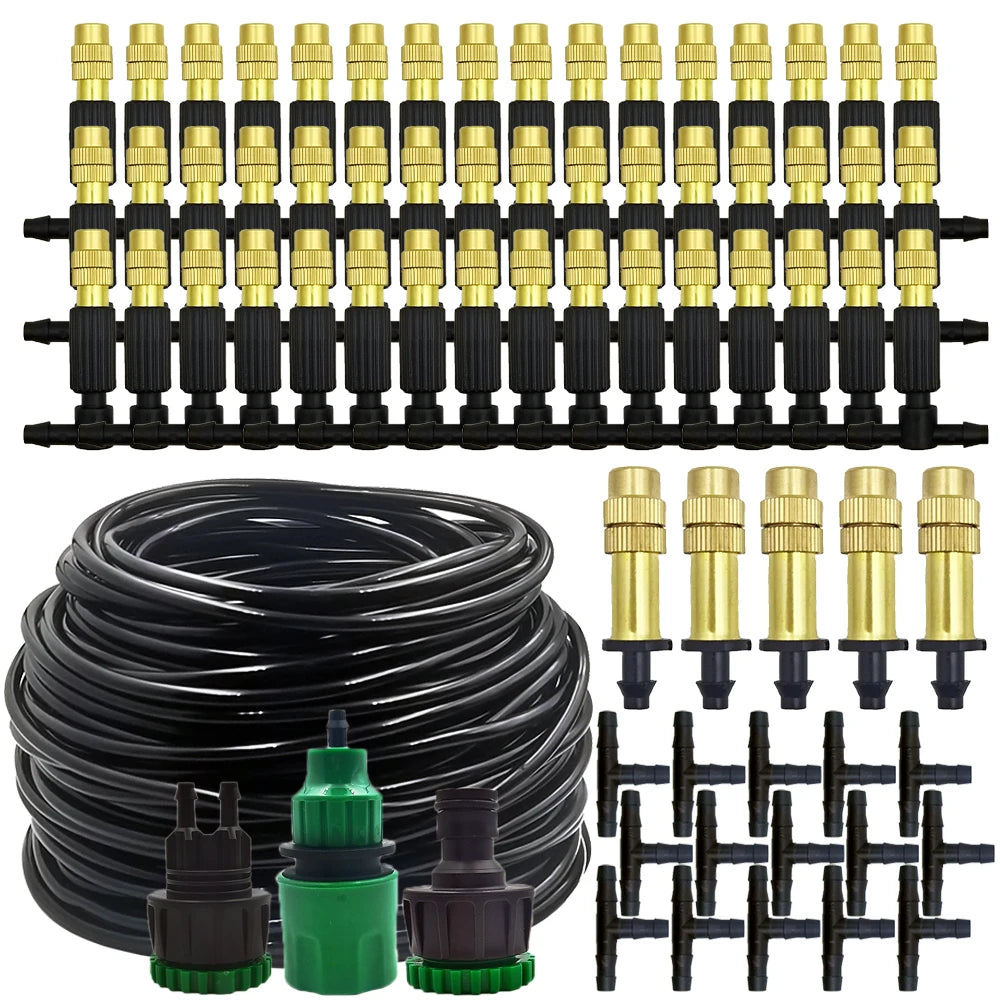 5M-30M Outdoor Misting Cooling System Garden Irrigation Watering 1/4'' Brass Atomizer Nozzles 4/7mm Hose for Patio Greenhouse - NJPH Best Selling 