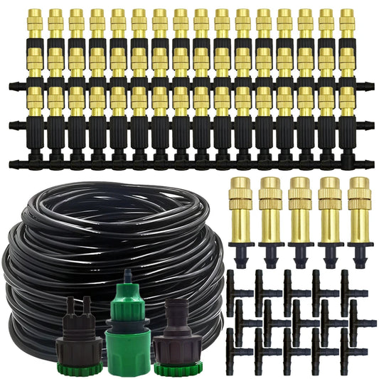 5M-30M Outdoor Misting Cooling System Garden Irrigation Watering 1/4'' Brass Atomizer Nozzles 4/7mm Hose for Patio Greenhouse - NJPH Best Selling 