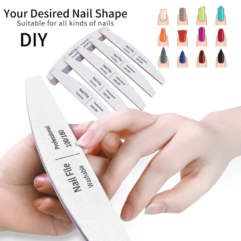 Nail File 100 to 180 Professional Tools Emery for Manicure Lime 240 Sandpaper Gel Polishing Files for Nails Buffers Set Polisher - NJPH Best Selling 