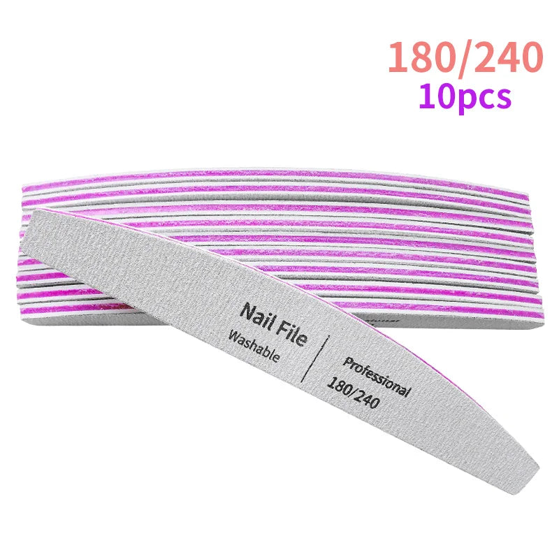 Nail File 100 to 180 Professional Tools Emery for Manicure Lime 240 Sandpaper Gel Polishing Files for Nails Buffers Set Polisher - NJPH Best Selling 