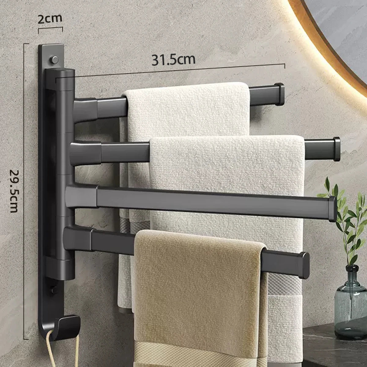 Swivel Towel Rack, Thicken 5-Arm Towel Bar, Rustproof Swing Out Towel Hanger for Bathroom, Kitchen - NJPH Best Selling 