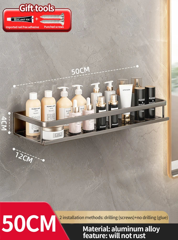 Punch-free bathroom rack bathroom shelf toilet space aluminum no drill hanging rack bathroom organizer hang on the wall - NJPH Best Selling 