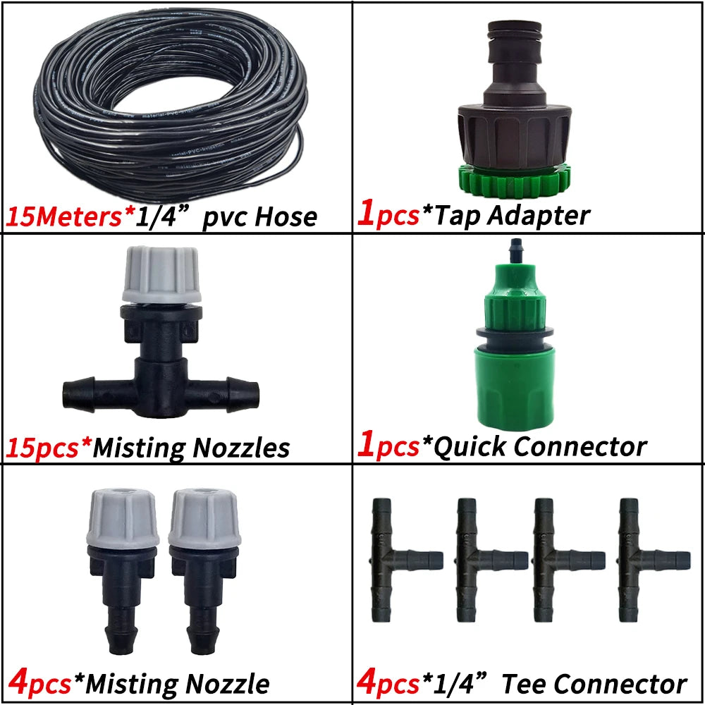 5M-30M Outdoor Misting Cooling System Garden Irrigation Watering 1/4'' Brass Atomizer Nozzles 4/7mm Hose for Patio Greenhouse - NJPH Best Selling 