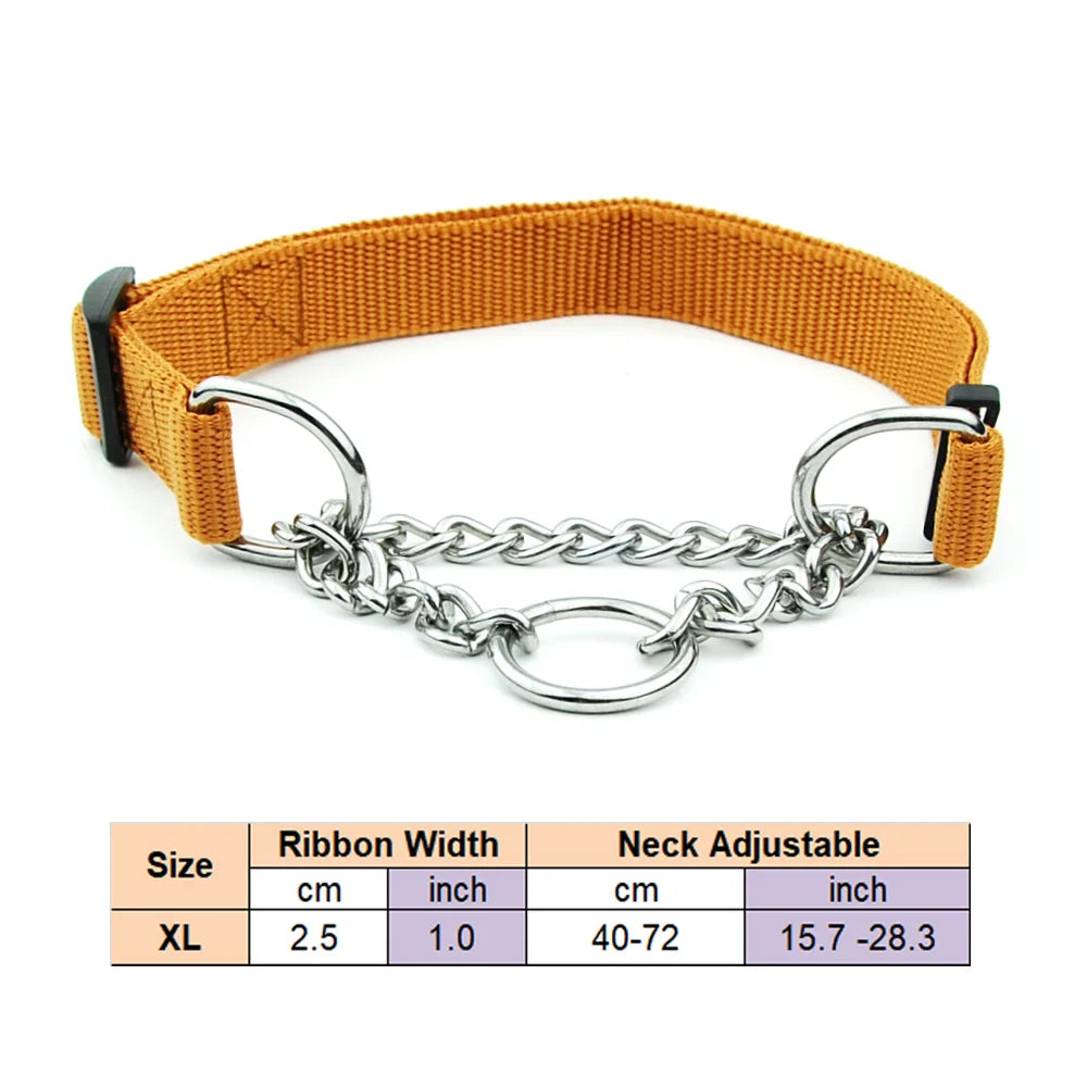 Adjustable Collar for Large Dogs Nylon Pet Dog Slip Pinch Collar Dog Training Accessories Dog Collar with Welded Link Chain - NJPH Best Selling 